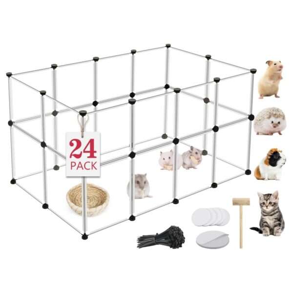 Corral Modular Transparente XL (122x61x71 cm) | Jaula armable de 24 paneles para Conejos, Cuy y Roedores | Plástico fácil de limpiar.