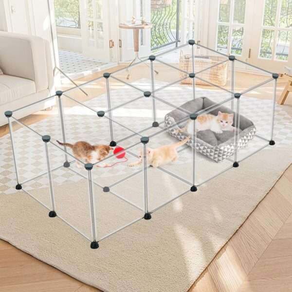 Corral Modular Transparente XL (122x61x71 cm) | Jaula armable de 24 paneles para Conejos, Cuy y Roedores | Plástico fácil de limpiar.