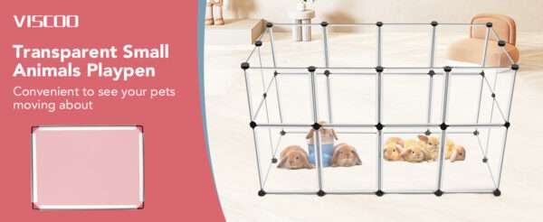 Corral Modular Transparente XL (122x61x71 cm) | Jaula armable de 24 paneles para Conejos, Cuy y Roedores | Plástico fácil de limpiar.