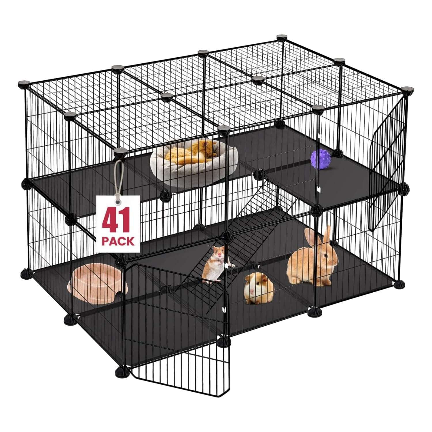 Jaula Corral Modular de 2 Pisos (90x60x60 cm) | Diseño DIY con Rampa para Cuy, Conejos y Roedores | Paneles con Base Impermeable.
