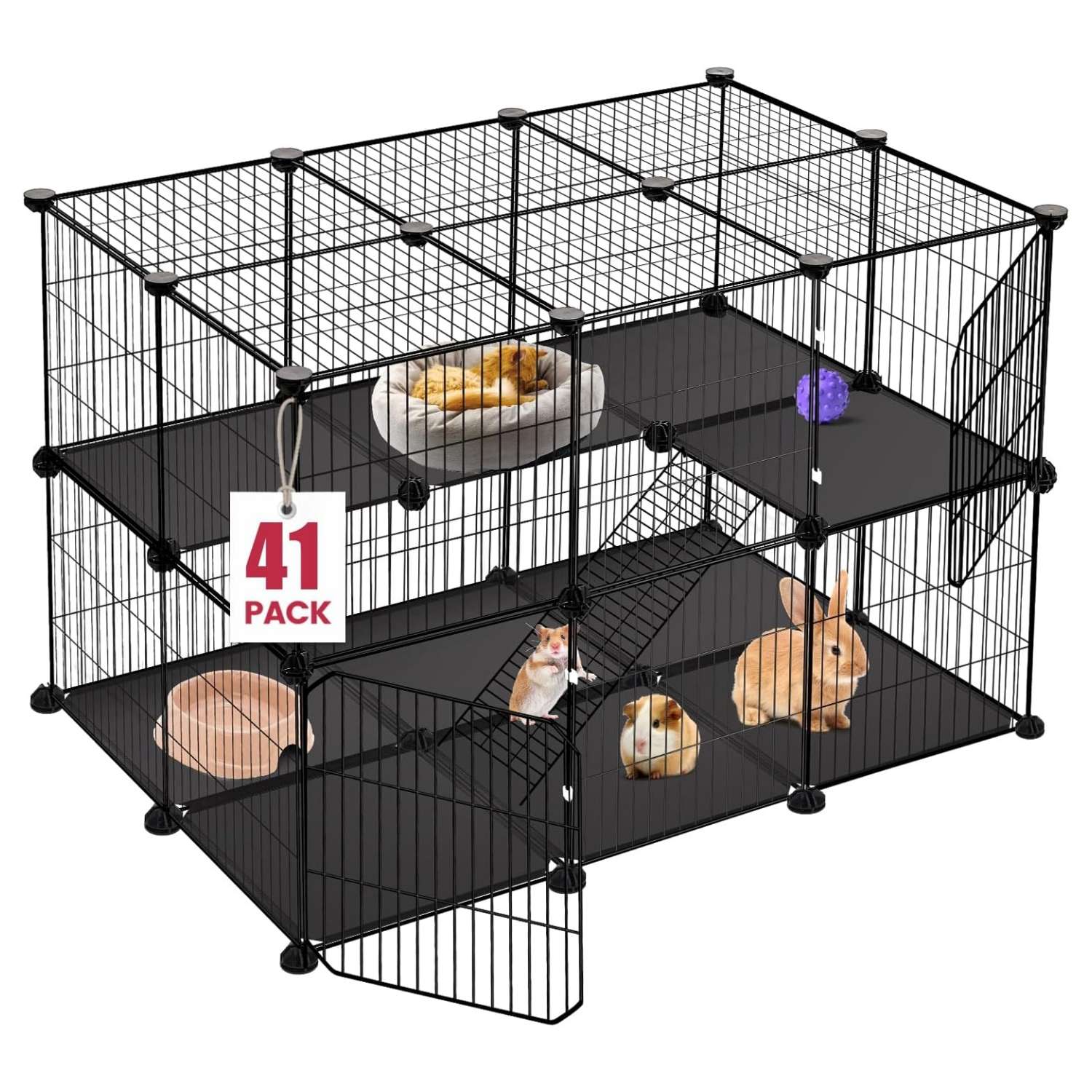Jaula Corral Modular de 2 Pisos (90x60x60 cm) | Diseño DIY con Rampa para Cuy, Conejos y Roedores | Paneles con Base Impermeable.
