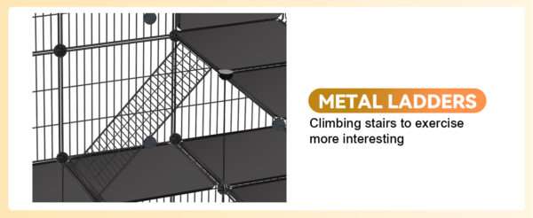 Corral Jaula 3 Niveles (91x61x91 cm) para Gatos | Estructura de metal con 5 puertas, rampa y hamaca para interior.