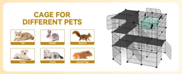 Corral Jaula 3 Niveles (91x61x91 cm) para Gatos | Estructura de metal con 5 puertas, rampa y hamaca para interior.