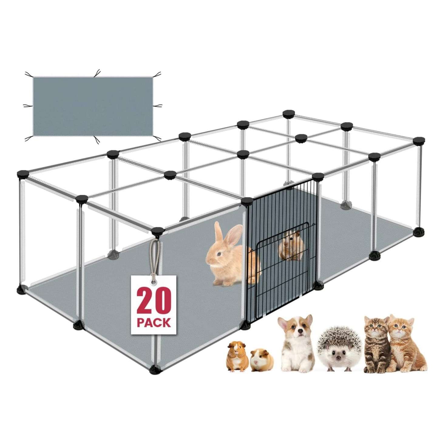 Corral Modular Transparente con Techo (122x61x41 cm) | Jaula Anti-Salto con Base Impermeable | Ideal para Conejos y Cuy.