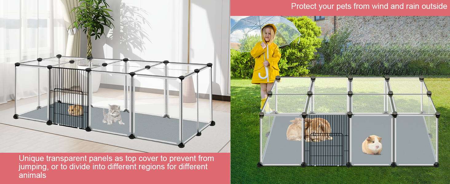 Corral Modular Transparente con Techo (122x61x41 cm) | Jaula Anti-Salto con Base Impermeable | Ideal para Conejos y Cuy.