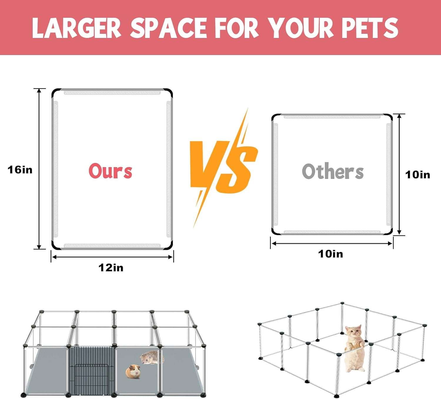 Corral Modular Transparente con Techo (122x61x41 cm) | Jaula Anti-Salto con Base Impermeable | Ideal para Conejos y Cuy.