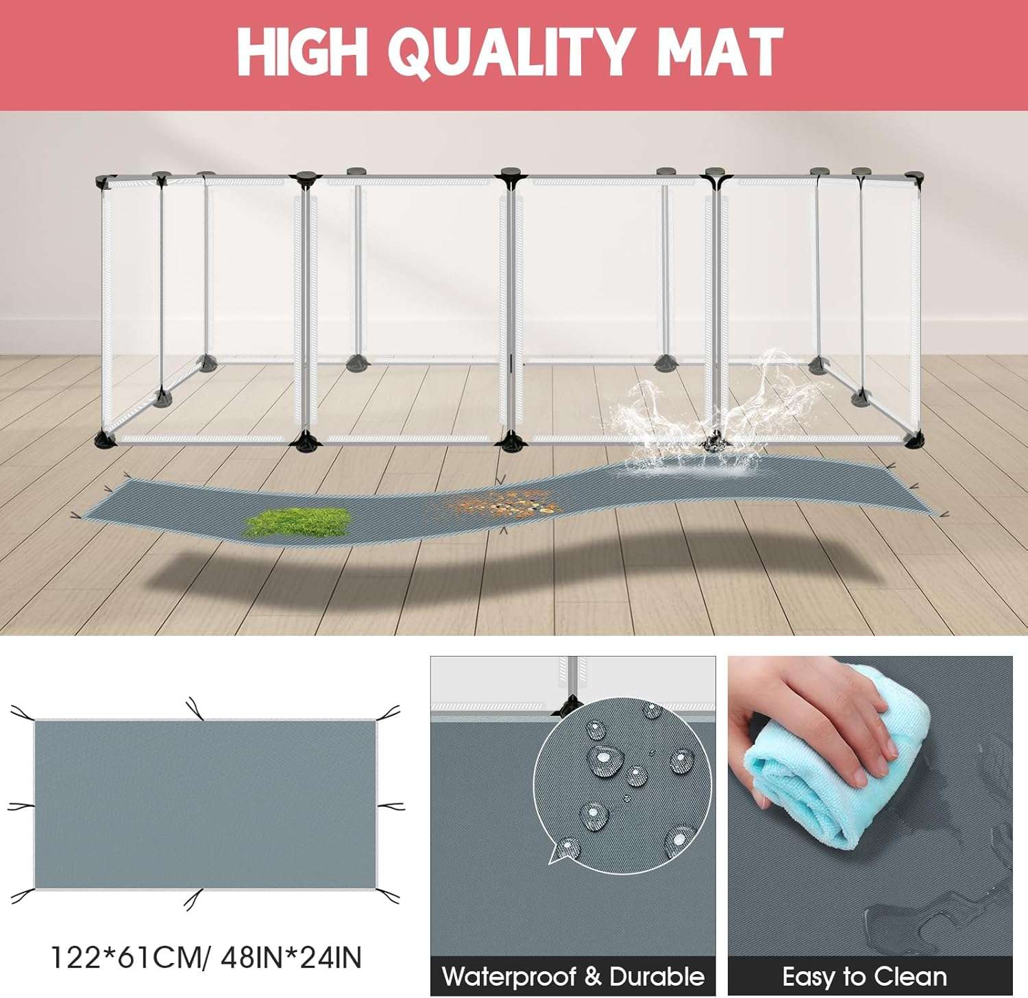 Corral Modular Transparente con Techo (122x61x41 cm) | Jaula Anti-Salto con Base Impermeable | Ideal para Conejos y Cuy.