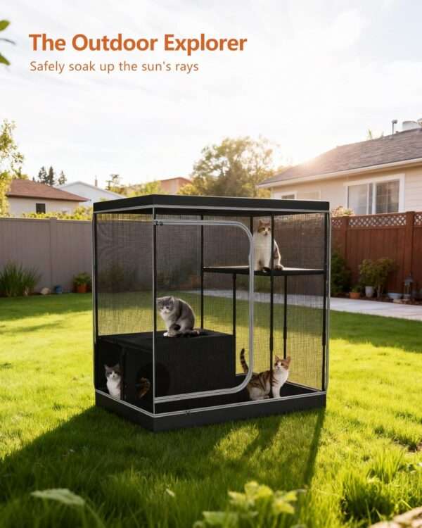 Corral Refugio de Tela XXL para Gatos | 127×87×127 cm | Jaula Post-Operatoria y Anti-Agua