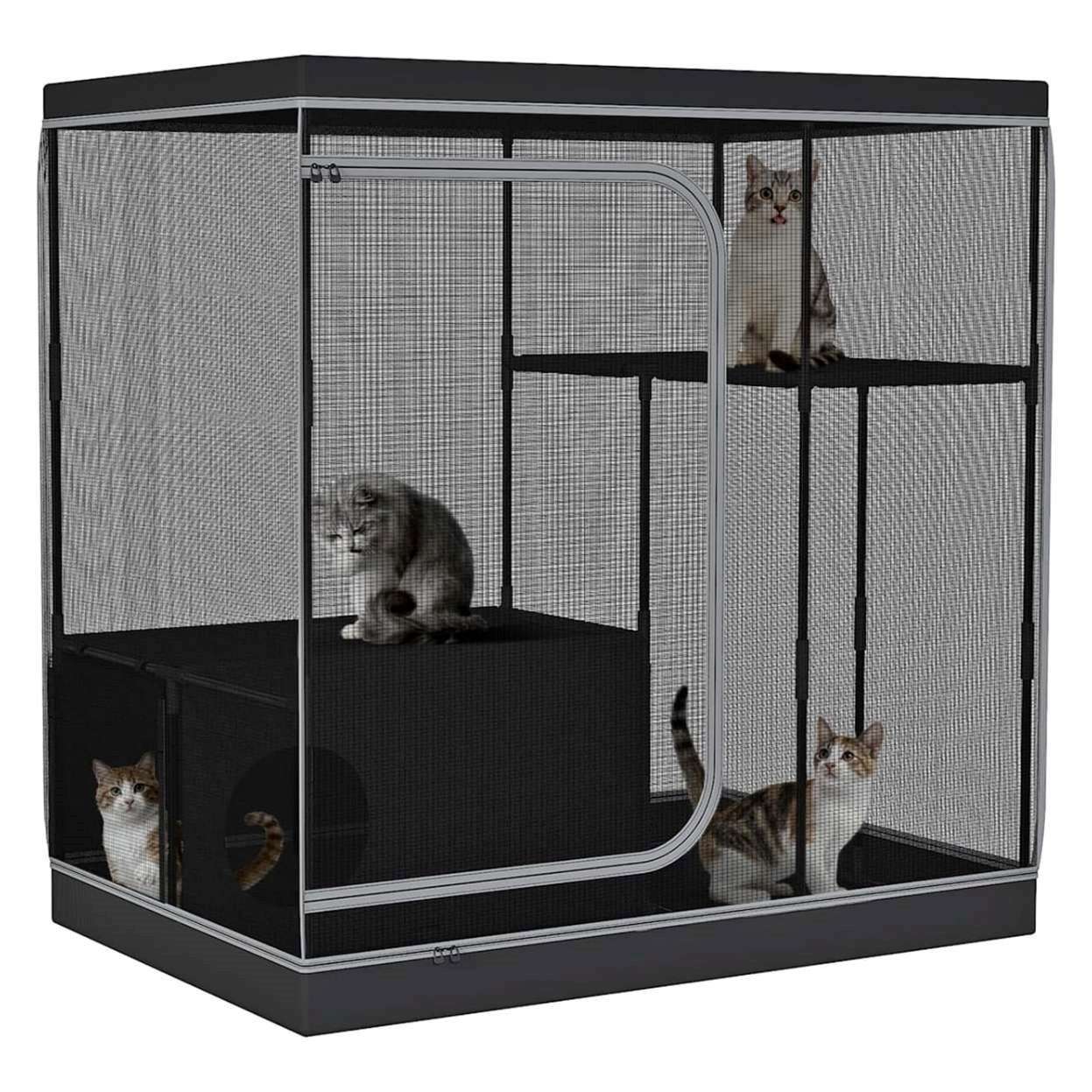 Corral Refugio de Tela XXL para Gatos | 127×87×127 cm | Jaula Post-Operatoria y Anti-Agua