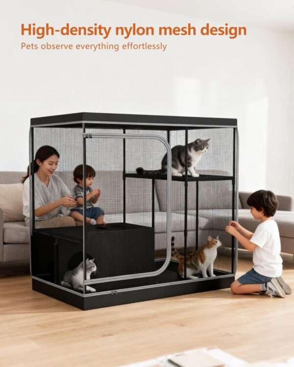 Corral Refugio de Tela XXL para Gatos | 127×87×127 cm | Jaula Post-Operatoria y Anti-Agua