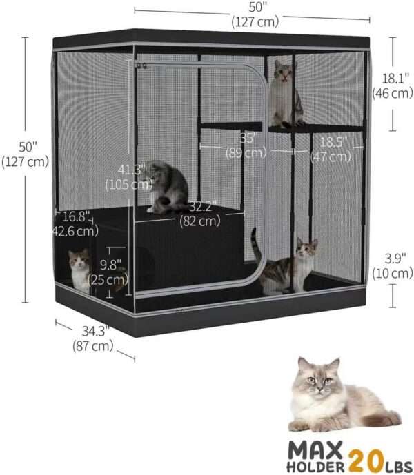 Corral Refugio de Tela XXL para Gatos | 127×87×127 cm | Jaula Post-Operatoria y Anti-Agua