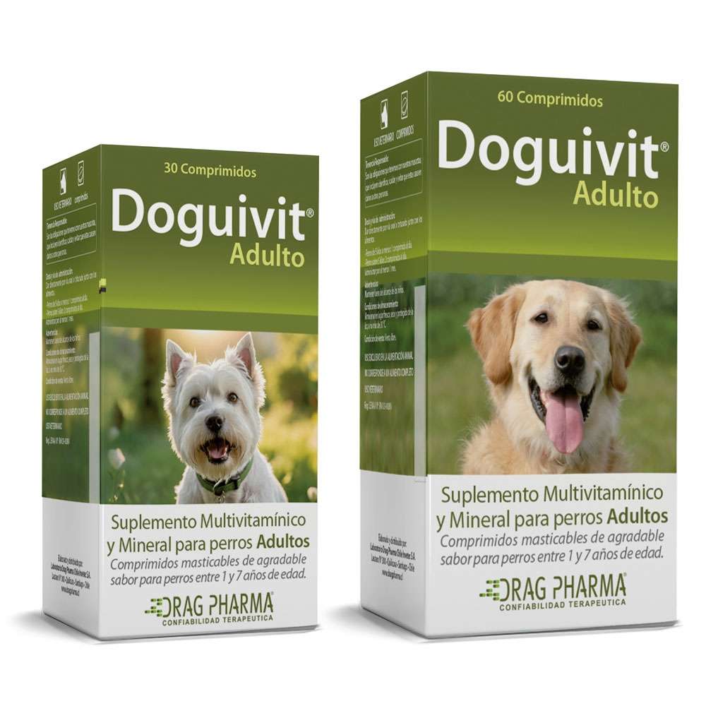 Doguivit Adulto. Suplemento multivitamínico y mineral en comprimidos masticables para perros de 1 a 7 años de edad.
