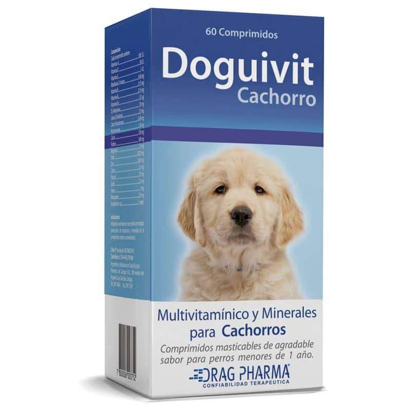 Doguivit Cachorro. Suplemento multivitamínico y mineral en comprimidos masticables para el crecimiento y desarrollo de perros menores de un año.