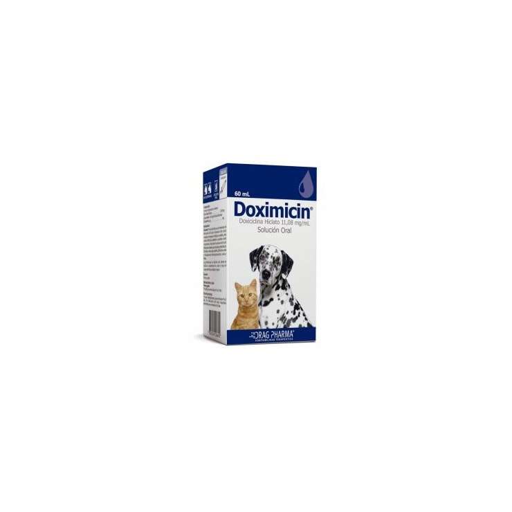 Doximicin Solución Oral 60 mL. Antibiótico Doxiciclina líquida para infecciones respiratorias, de piel y oculares en perros y gatos.