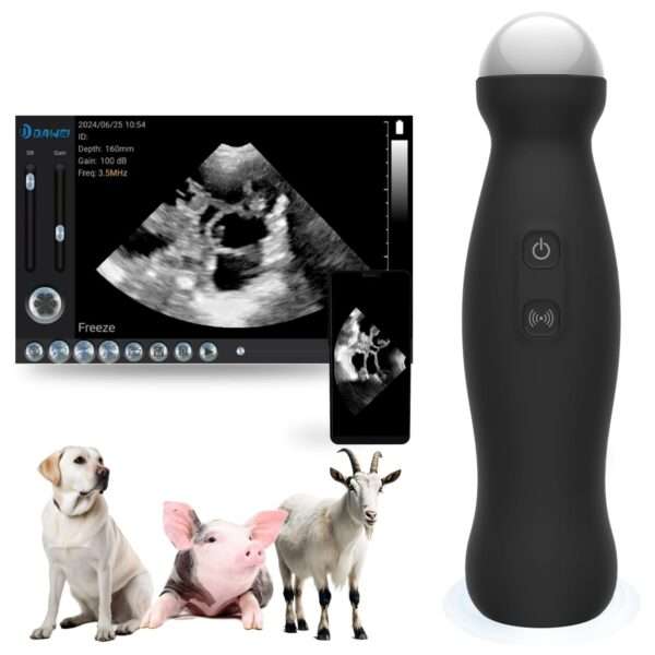 Ecógrafo Inalámbrico WIFI compatible con Android. Sonda IP67 Impermeable para Diagnóstico de Gestación y Medición de Grasa Dorsal en animales.
