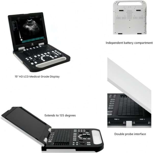Ecógrafo Veterinario Portátil Pantalla 15" HD. Incluye Sonda Microconvexa 6.5 MHz. Diagnóstico Multiespecie (Perros, Gatos, Ganado).