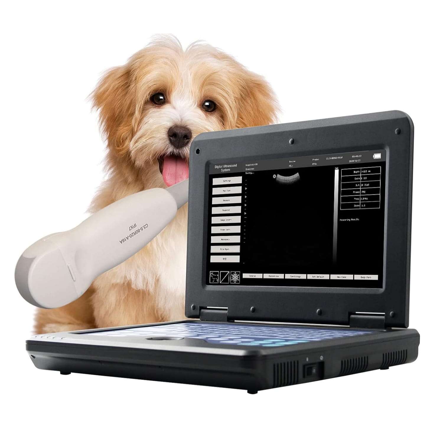 Ecógrafo Veterinario Portátil para Perros y Gatos (Diagnóstico de Embarazo). Incluye Sonda Micro Convexa de 3.5 MHz y Pantalla LCD 10.1".