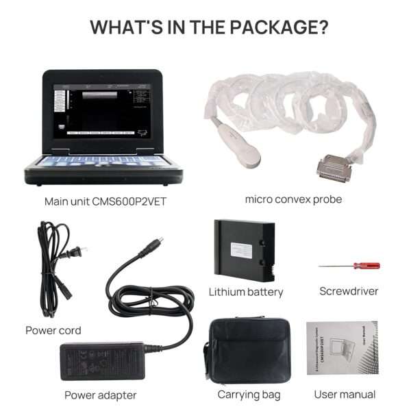 Ecógrafo Veterinario Portátil para Perros y Gatos (Diagnóstico de Embarazo). Incluye Sonda Micro Convexa de 3.5 MHz y Pantalla LCD 10.1".