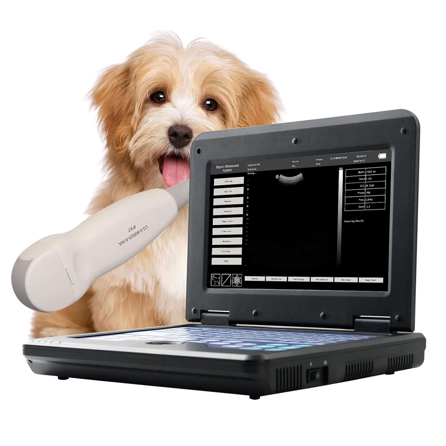 Ecógrafo Veterinario Portátil para Perros y Gatos (Diagnóstico de Embarazo). Incluye Sonda Micro Convexa de 3.5 MHz y Pantalla LCD 10.1".
