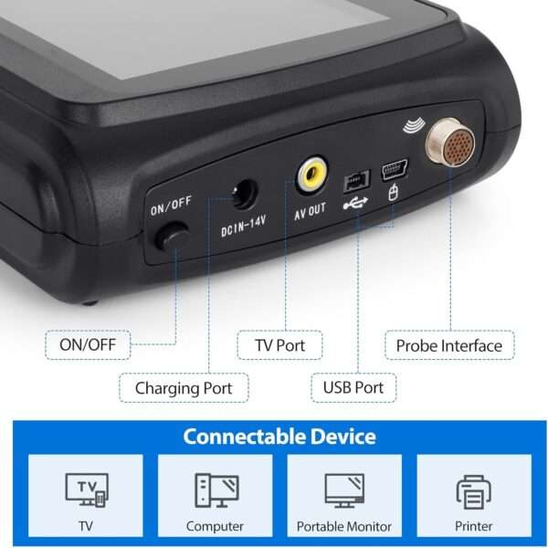 Ecógrafo Veterinario Portátil Multiespecie (816 g). Incluye Sonda Microconvexa 5.0 MHz. 4-6 horas de Batería para Registro Digital en campo.
