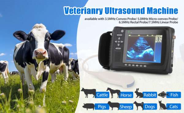 Ecógrafo Veterinario Portátil Multiespecie (816 g). Incluye Sonda Microconvexa 5.0 MHz. 4-6 horas de Batería para Registro Digital en campo.