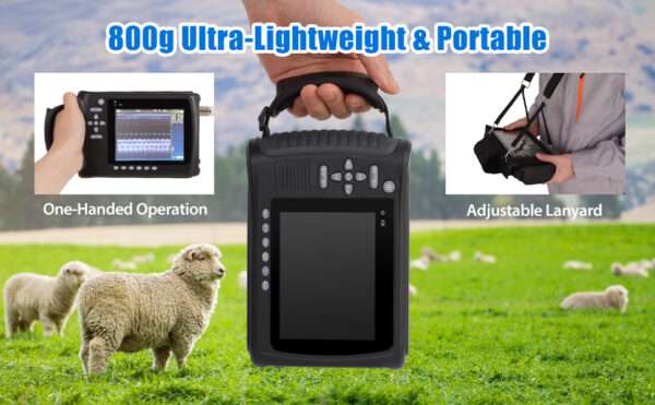 Ecógrafo Veterinario Portátil Multiespecie (816 g). Incluye Sonda Microconvexa 5.0 MHz. 4-6 horas de Batería para Registro Digital en campo.