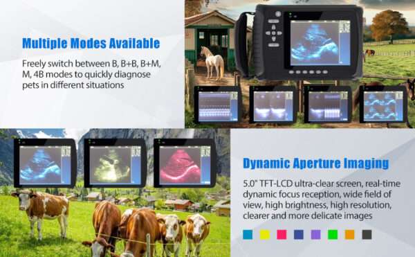 Ecógrafo Veterinario Portátil Multiespecie (816 g). Incluye Sonda Microconvexa 5.0 MHz. 4-6 horas de Batería para Registro Digital en campo.