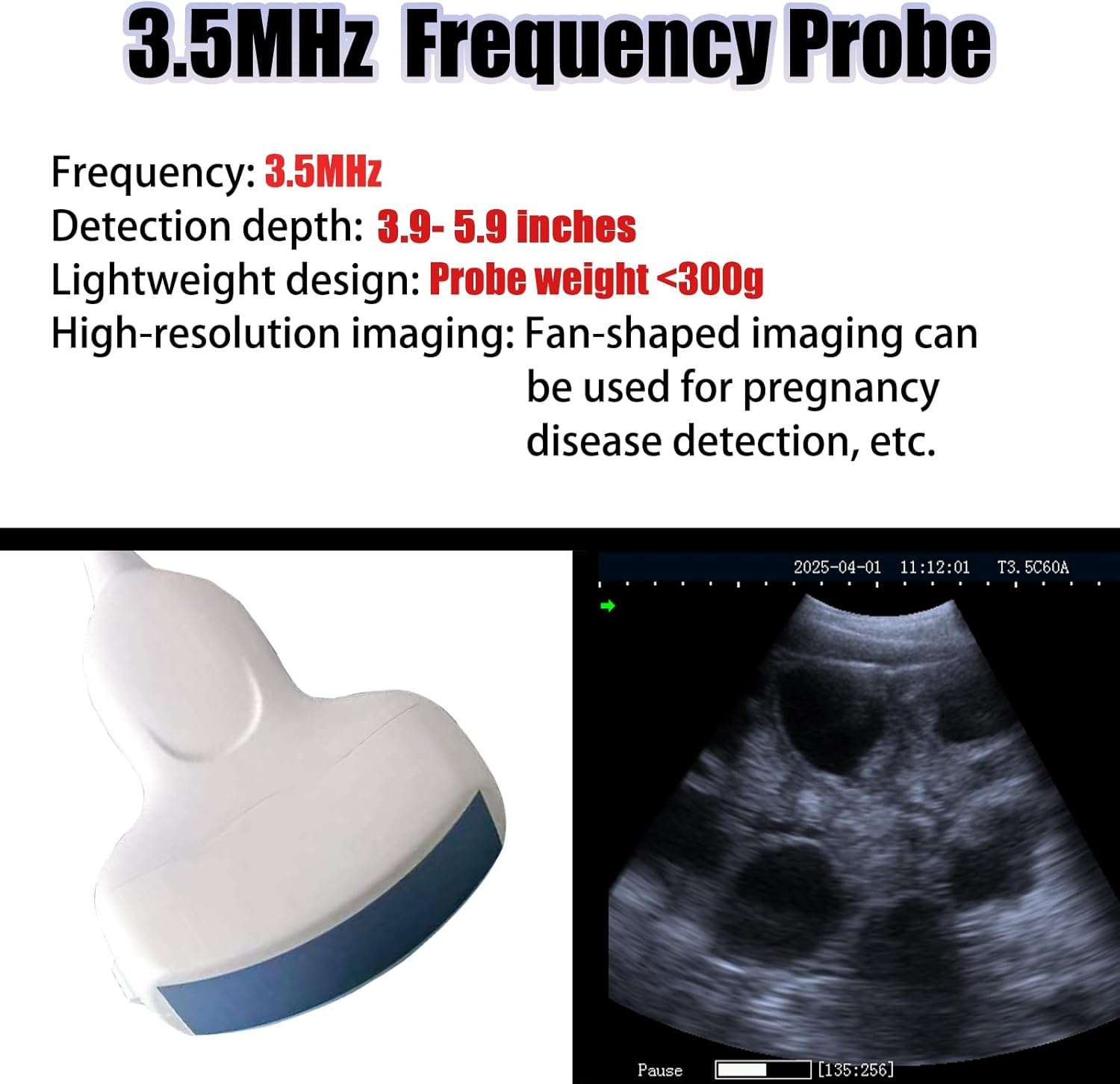 Ecógrafo Veterinario Portátil Táctil 8" HD. Incluye Sonda Convexa 3.5 MHz. 8 Horas de Batería para Diagnóstico Multiespecie.