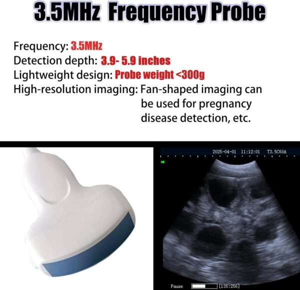 Ecógrafo Veterinario Portátil Táctil 8" HD. Incluye Sonda Convexa 3.5 MHz. 8 Horas de Batería para Diagnóstico Multiespecie.