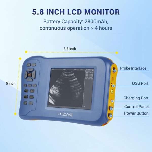 Ecógrafo Veterinario de Mano Ultra-Liviano (476 g). Incluye Sonda Mecánica 3.5 MHz Impermeable para Diagnóstico de Gestación en campo.