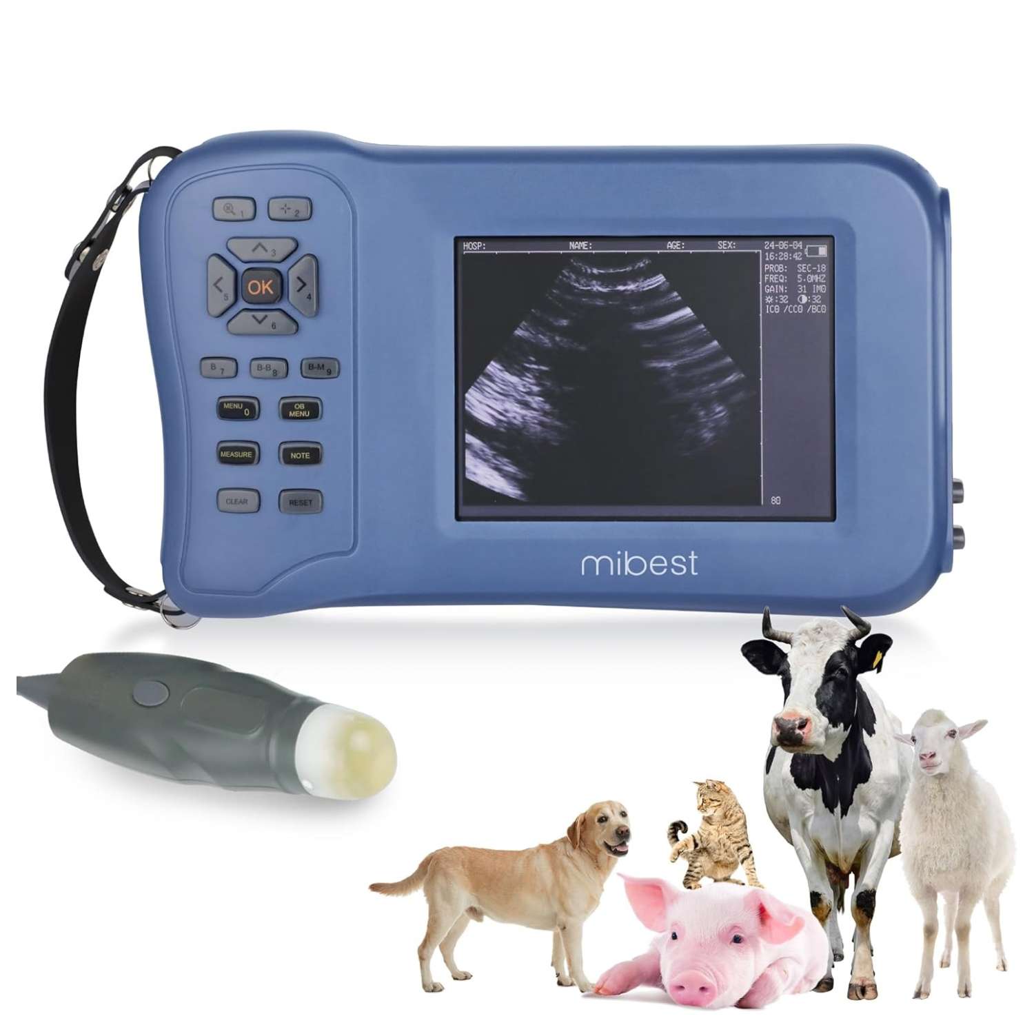 Ecógrafo Veterinario de Mano Ultra-Liviano (476 g). Incluye Sonda Mecánica 3.5 MHz Impermeable para Diagnóstico de Gestación en campo.
