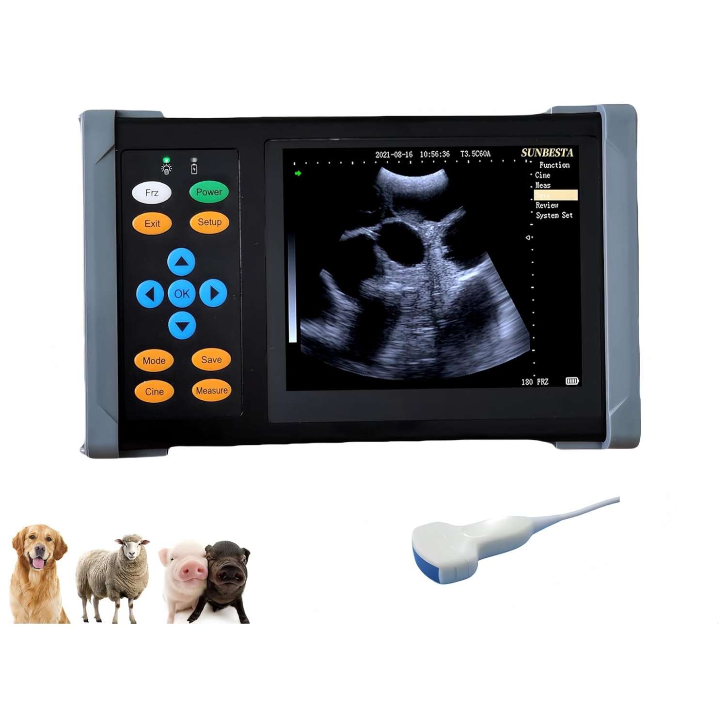 Ecógrafo Veterinario PDA A20 (950 g). Ultrasonido Portátil Multiespecie con Sonda Convexa 3.5 MHz. Diagnóstico de Gestación en campo.