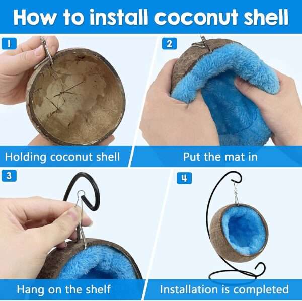 Nido de Cáscara de Coco 100% Natural para Hámster y Jerbos. Escondite colgante 2-en-1 con cojín y juguete molar incluido.