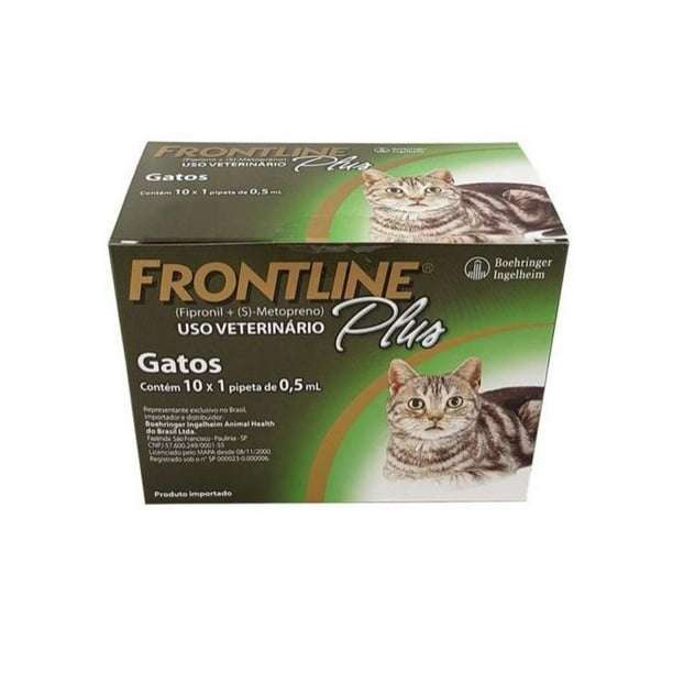 Frontline Plus Gatos (10 Pipetas). Antiparasitario externo con Fipronil y Metopreno. Controla pulgas, garrapatas y piojos en felinos.