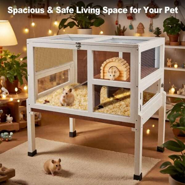 Hábitat de Lujo 2 Niveles para Conejos, Cuyes y Chinchillas | Acrílico 270° | Mueble Anti-Mordidas