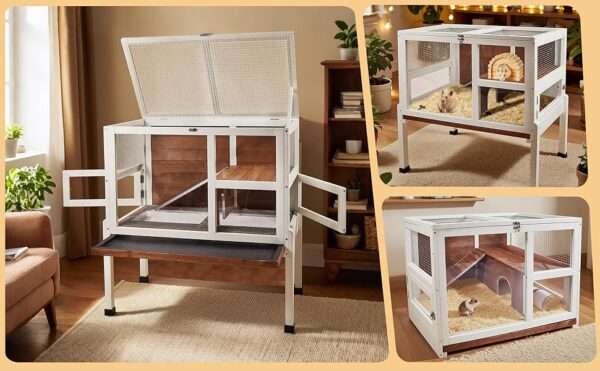 Hábitat de Lujo 2 Niveles para Conejos, Cuyes y Chinchillas | Acrílico 270° | Mueble Anti-Mordidas