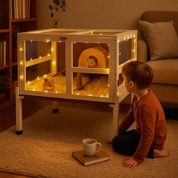 Hábitat de Lujo 2 Niveles para Conejos, Cuyes y Chinchillas | Acrílico 270° | Mueble Anti-Mordidas