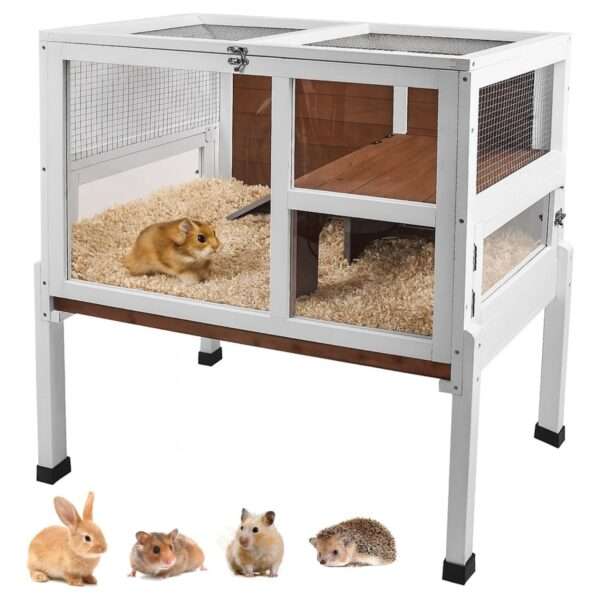 Hábitat de Lujo 2 Niveles para Conejos, Cuyes y Chinchillas | Acrílico 270° | Mueble Anti-Mordidas