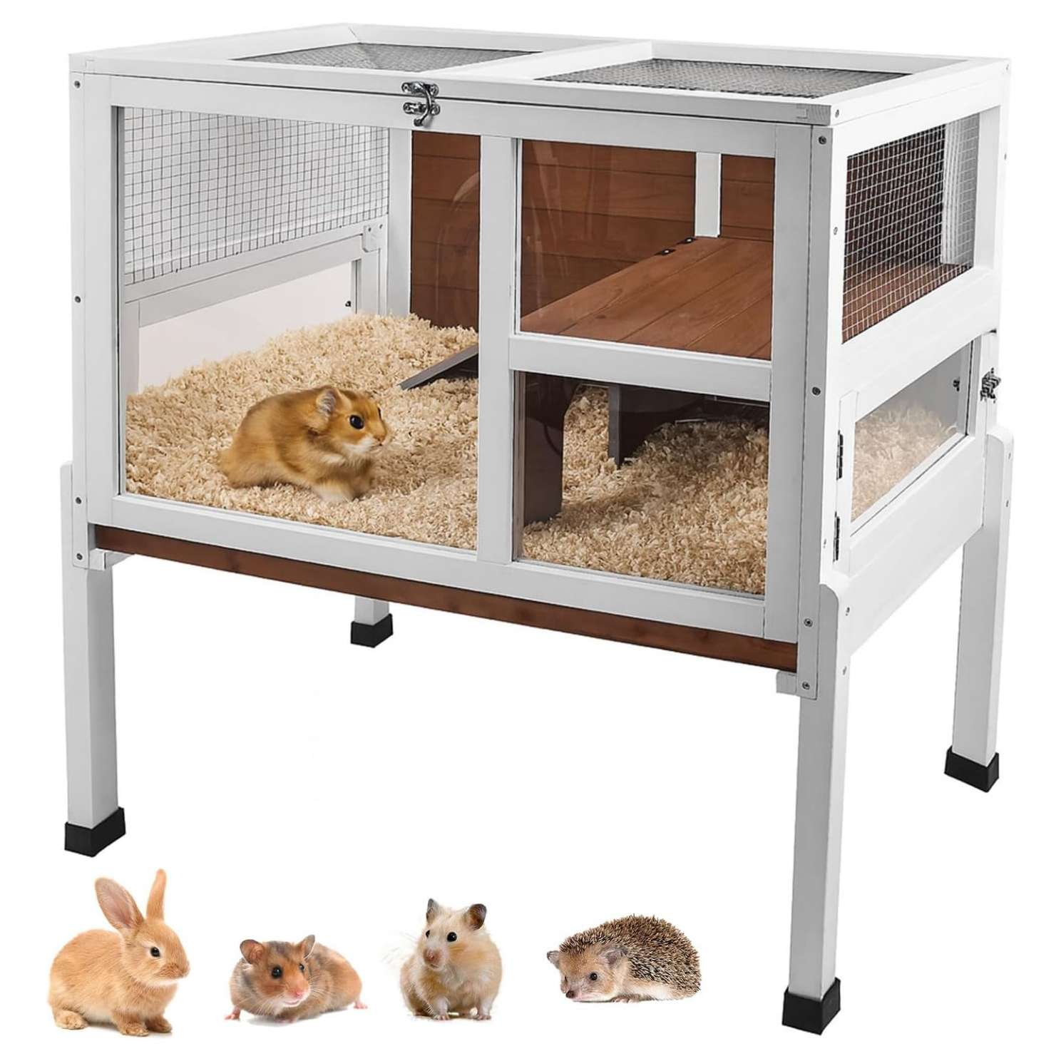 Hábitat de Lujo 2 Niveles para Conejos, Cuyes y Chinchillas | Acrílico 270° | Mueble Anti-Mordidas