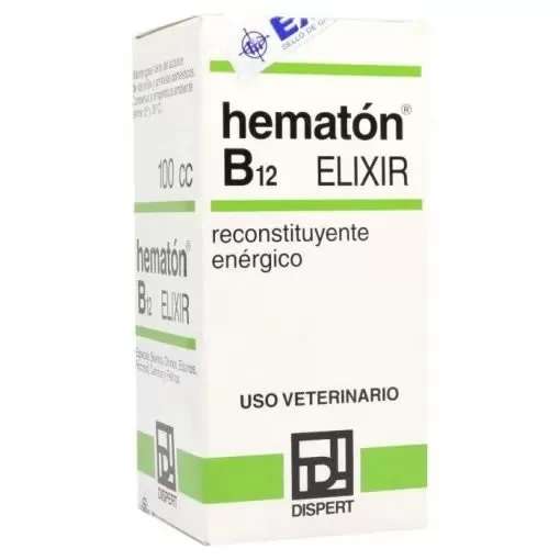 Hematón B12 Elixir tónico oral. Reconstituyente con Vitamina B12, Hierro y Ácido Fólico. Trata anemia, anorexia y debilidad en perros y gatos.