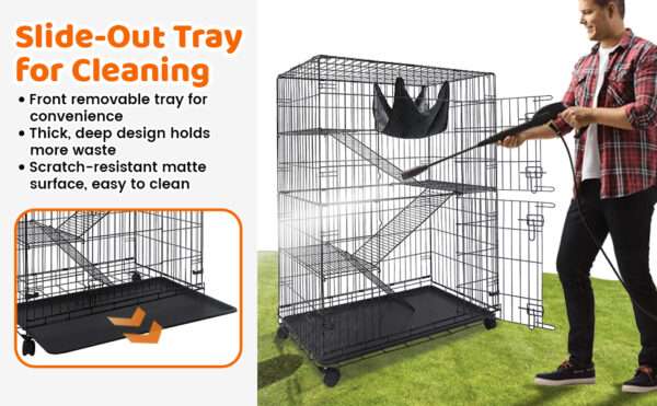 Jaula 4 Pisos XXL (91x56x126 cm) con Ruedas y Hamaca | Jaula de metal de acceso frontal amplio para Gatos y Gatitos.