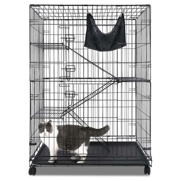 Jaula 4 Pisos XXL (91x56x126 cm) con Ruedas y Hamaca | Jaula de metal de acceso frontal amplio para Gatos y Gatitos.