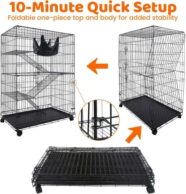 Jaula 4 Pisos XXL (91x56x126 cm) con Ruedas y Hamaca | Jaula de metal de acceso frontal amplio para Gatos y Gatitos.
