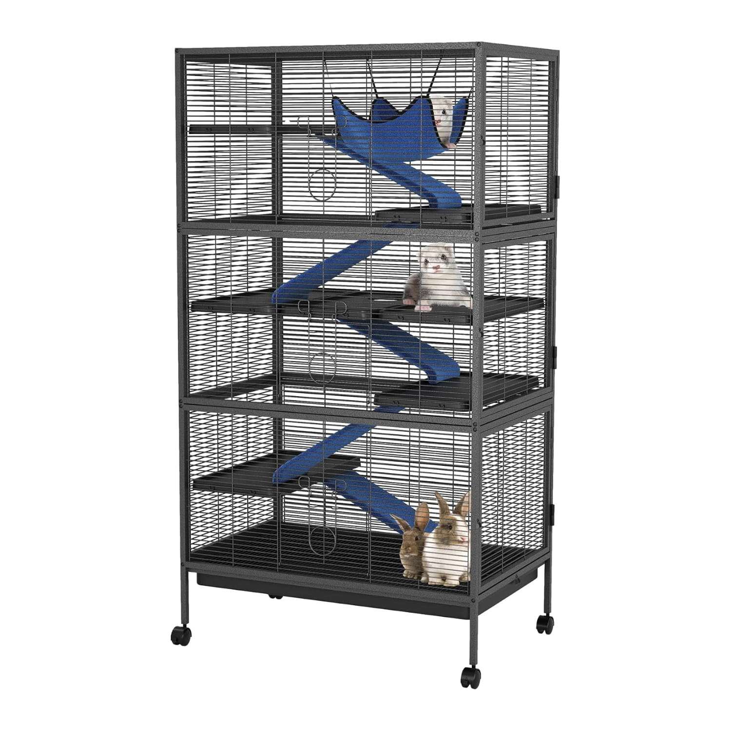 Jaula 6 Niveles (81x52x149 cm) para Chinchillas y Hurones | Metal reforzado, 6 puertas y hamaca de lujo.