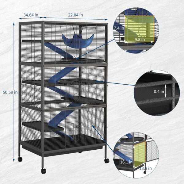 Jaula 6 Niveles (81x52x149 cm) para Chinchillas y Hurones | Metal reforzado, 6 puertas y hamaca de lujo.