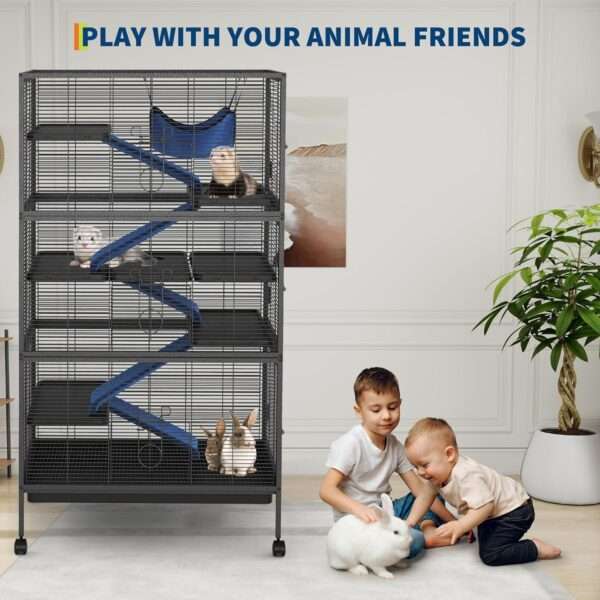 Jaula 6 Niveles (81x52x149 cm) para Chinchillas y Hurones | Metal reforzado, 6 puertas y hamaca de lujo.