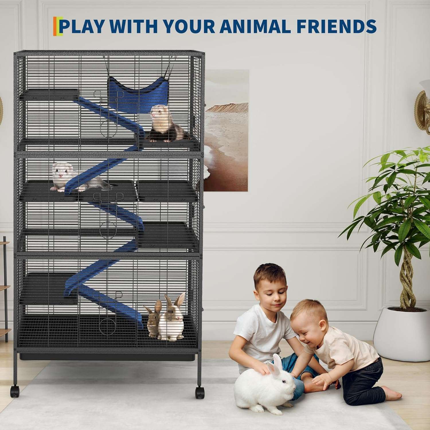 Jaula 6 Niveles (81x52x149 cm) para Chinchillas y Hurones | Metal reforzado, 6 puertas y hamaca de lujo.