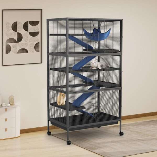 Jaula 6 Niveles (81x52x149 cm) para Chinchillas y Hurones | Metal reforzado, 6 puertas y hamaca de lujo.