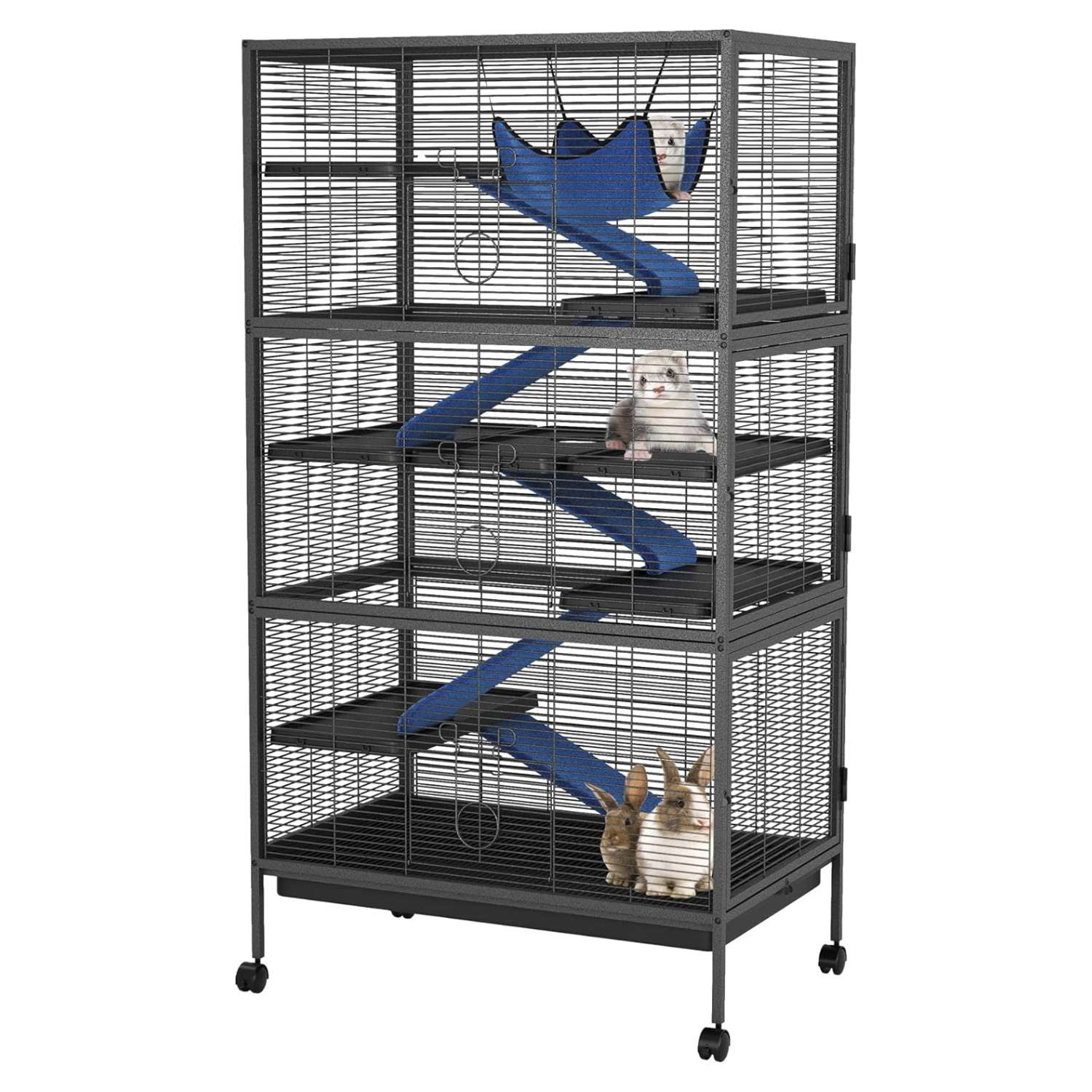 Jaula 6 Niveles (81x52x149 cm) para Chinchillas y Hurones | Metal reforzado, 6 puertas y hamaca de lujo.