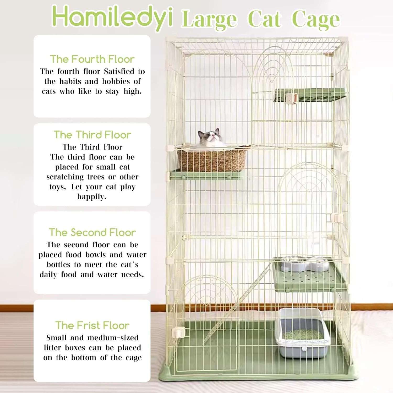 Jaula Corral 4 Niveles para 3 Gatos | 75×50×131 cm | Acero Reforzado y 3 Puertas
